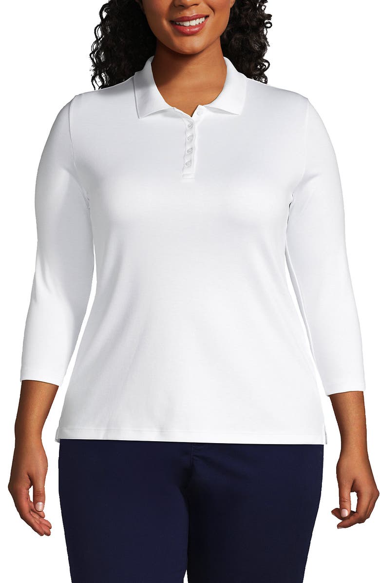 Lands' End 3/4 Sleeve Supima Cotton Polo Shirt, Main, color, White