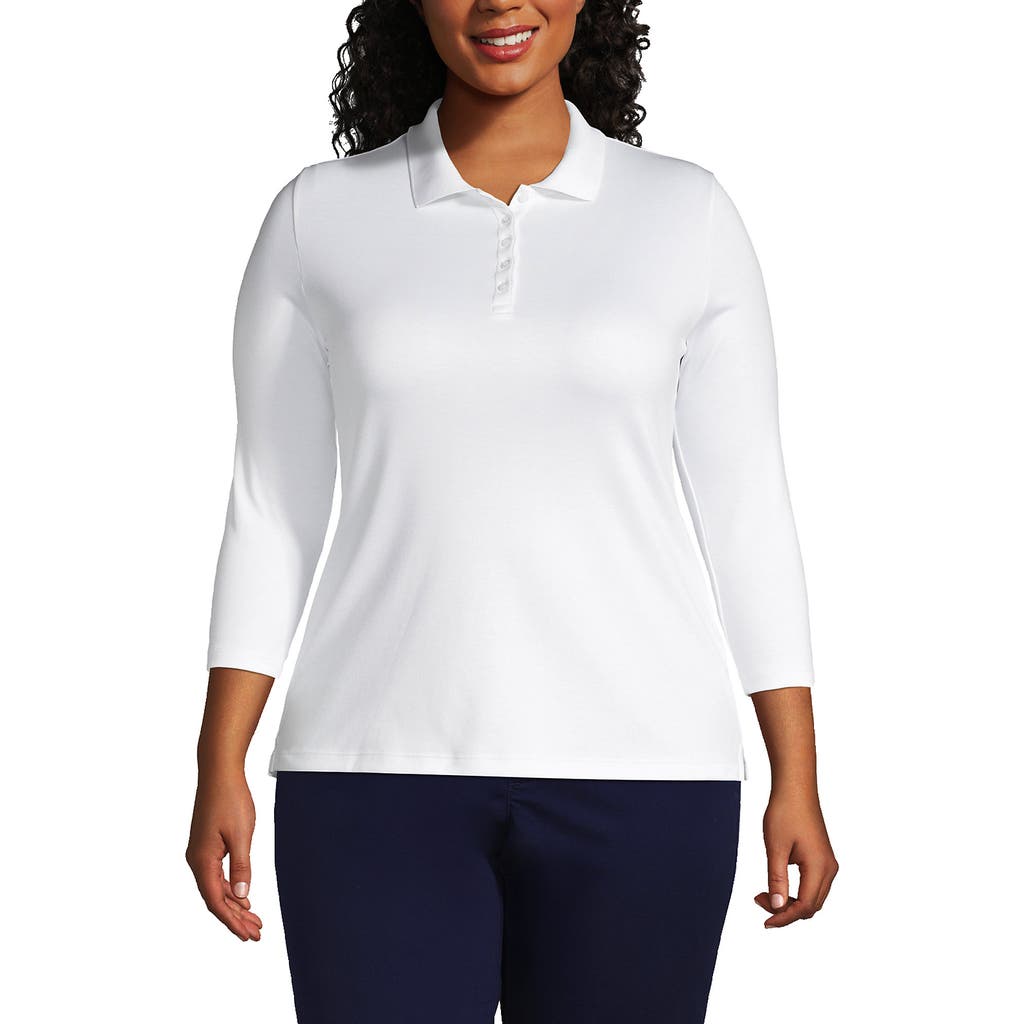 Lands' End 3/4 Sleeve Supima Cotton Polo Shirt In White