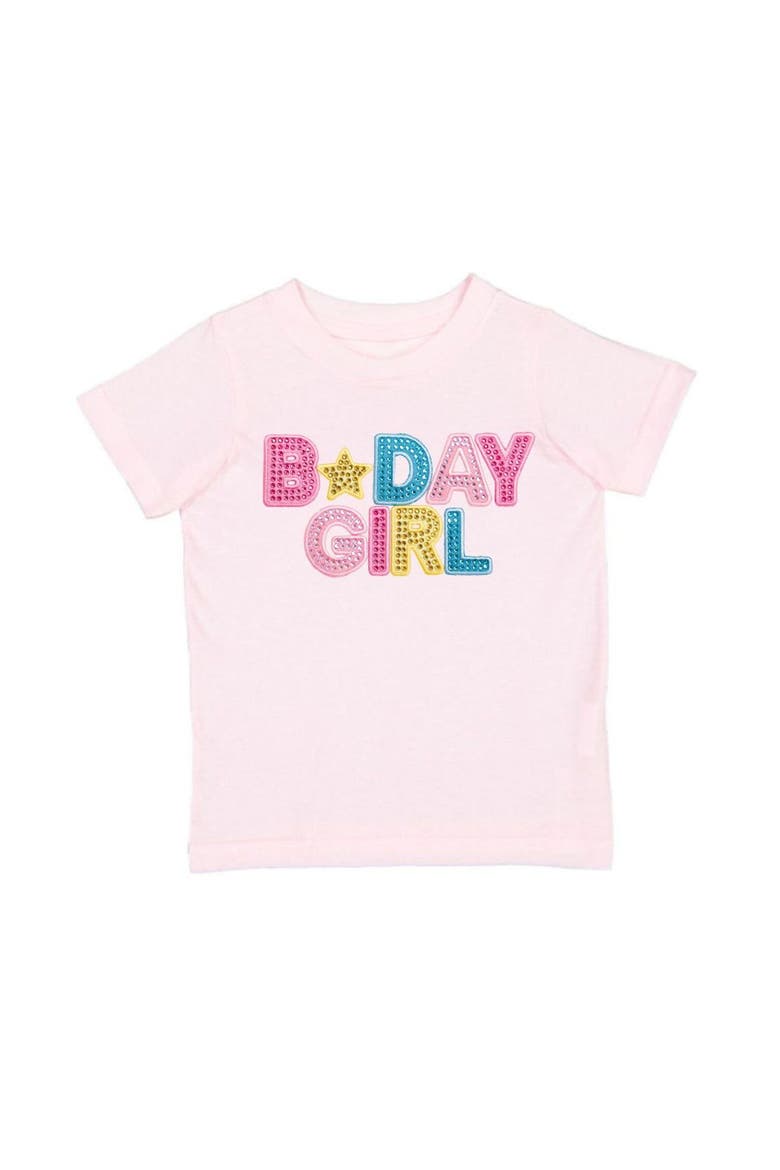 Birthday Girl Rhinestone Patch Short Sleeve T-Shirt, Main, color, Ballet Pink