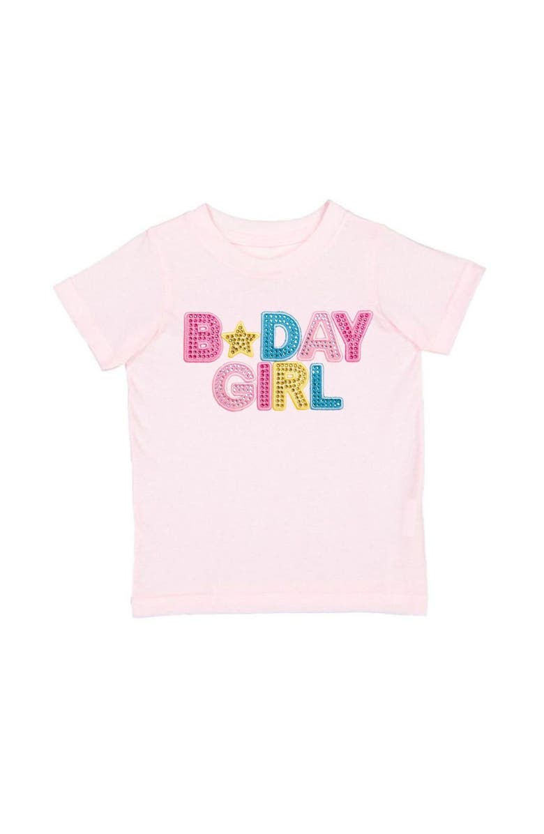 Sweet Wink Birthday Girl Rhinestone Patch Short Sleeve T-Shirt, Main, color, Ballet Pink