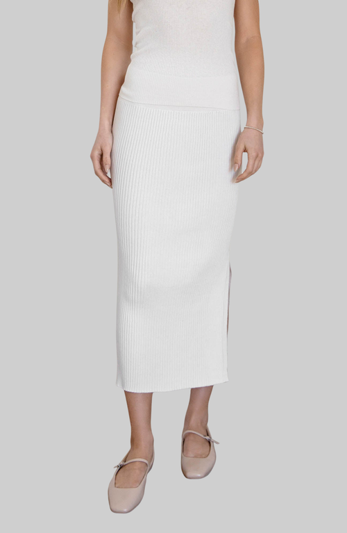 Italic Mia Featherlight Ribbed Midi Skirt In Ecru