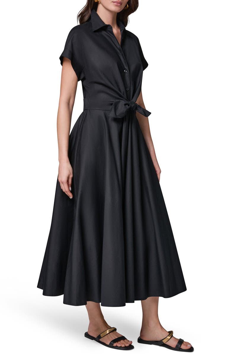 Donna Karan New York Tie Waist Short Sleeve Stretch Cotton Midi Shirtdress, Alternate, color,