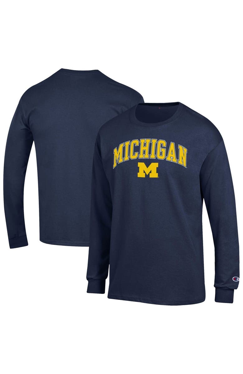Champion Men's Champion Navy Michigan Wolverines Arch Over Logo Long Sleeve T-Shirt, Alternate, color,