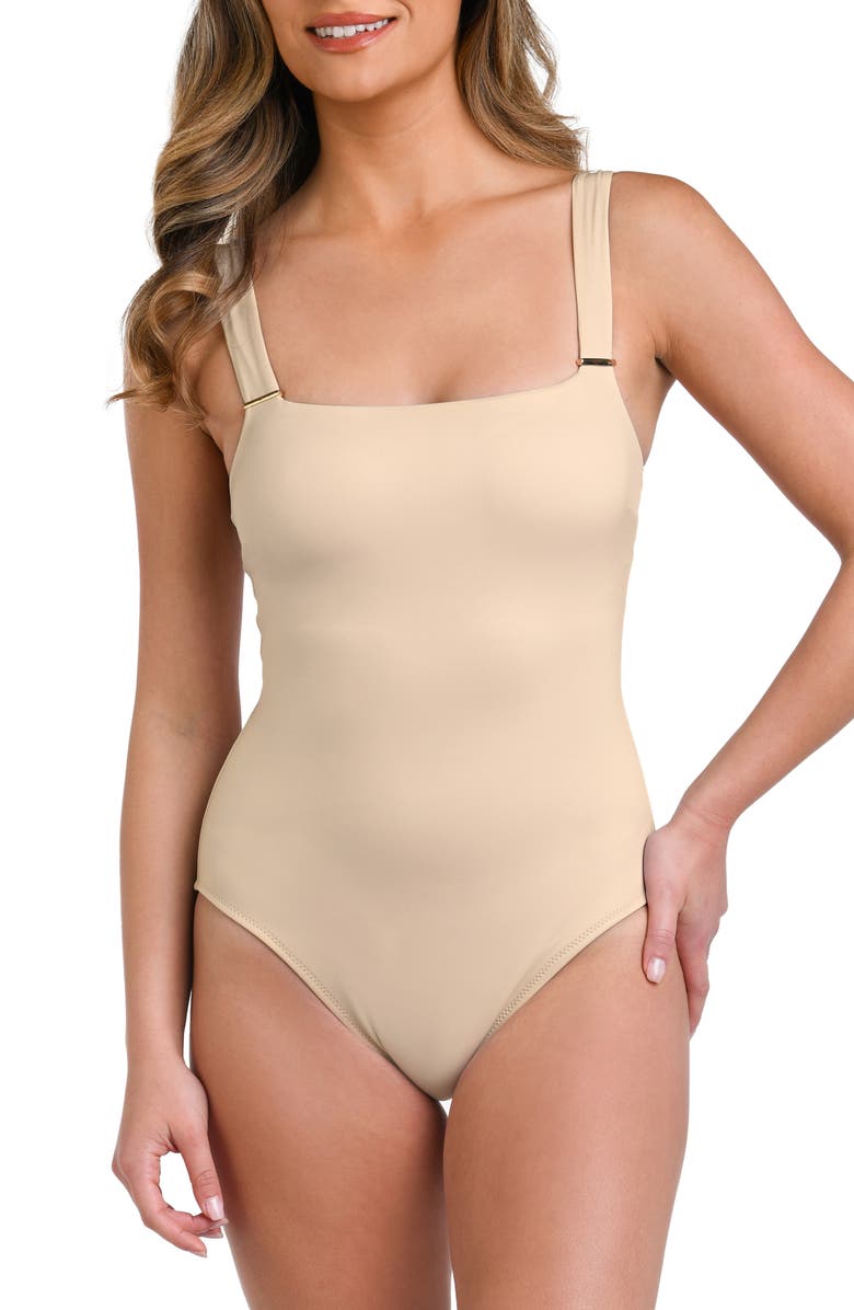 La Blanca Square Neck One-Piece Swimsuit, Main, color, Sand
