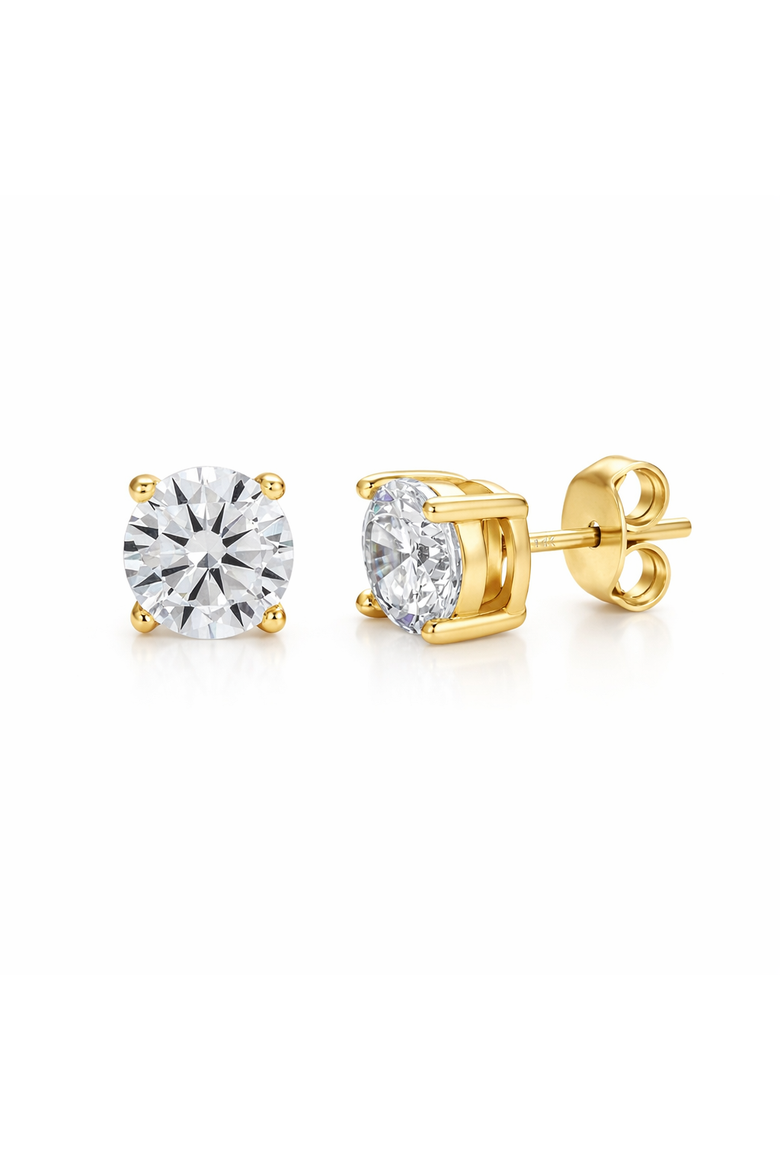 14K Gold Round 4MM Stud Earrings, Main, color, Gold