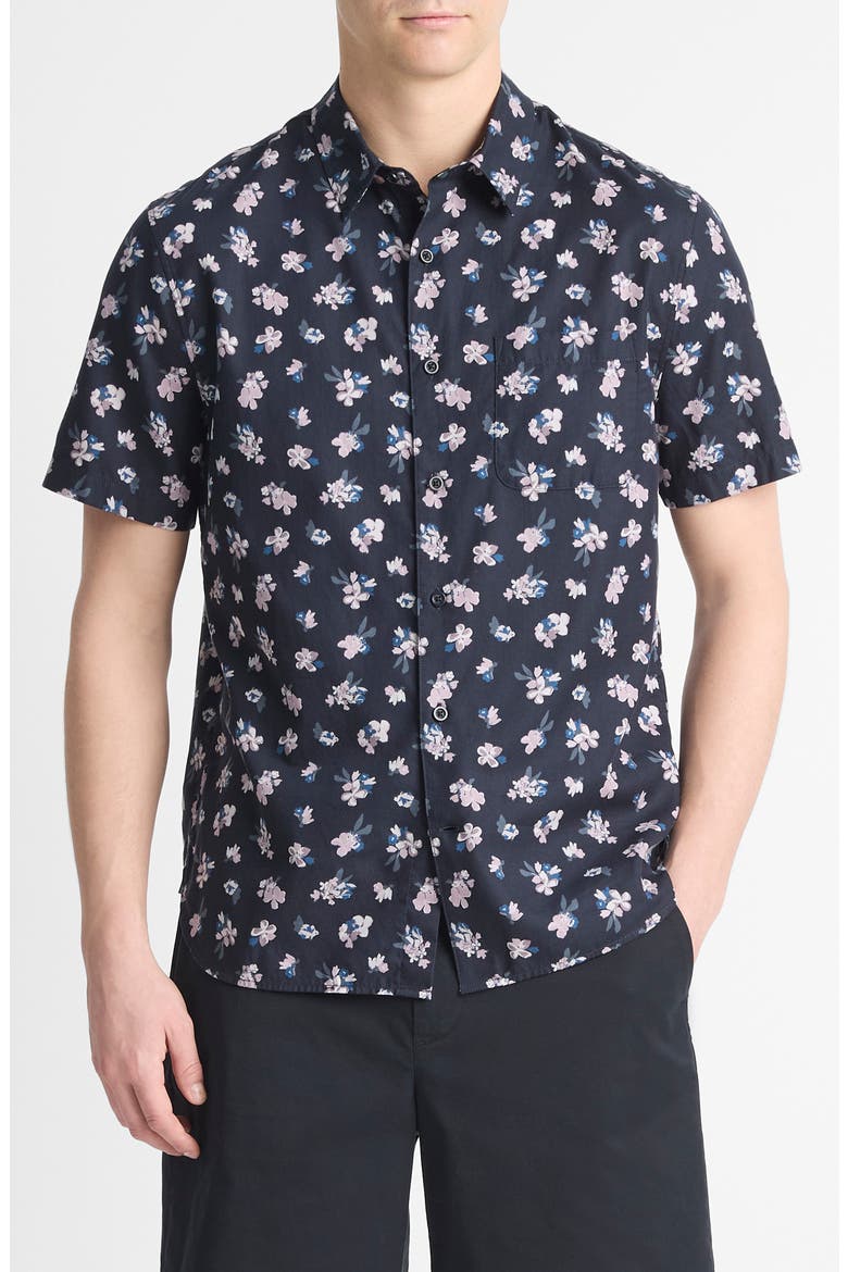 Mini Bouquet Floral Short Sleeve Button-Up Shirt, Main, color, COASTAL/SHADOW MAUVE