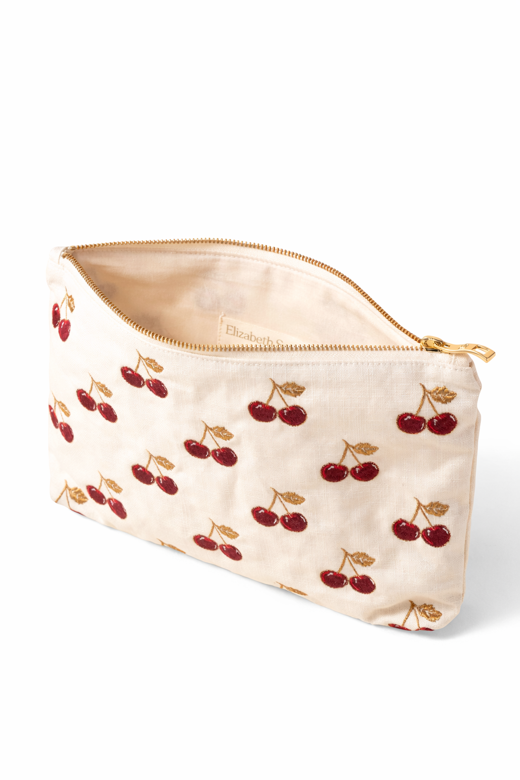 Elizabeth Scarlett Cherries Velvet Everyday Pouch, Alternate, color, Cream