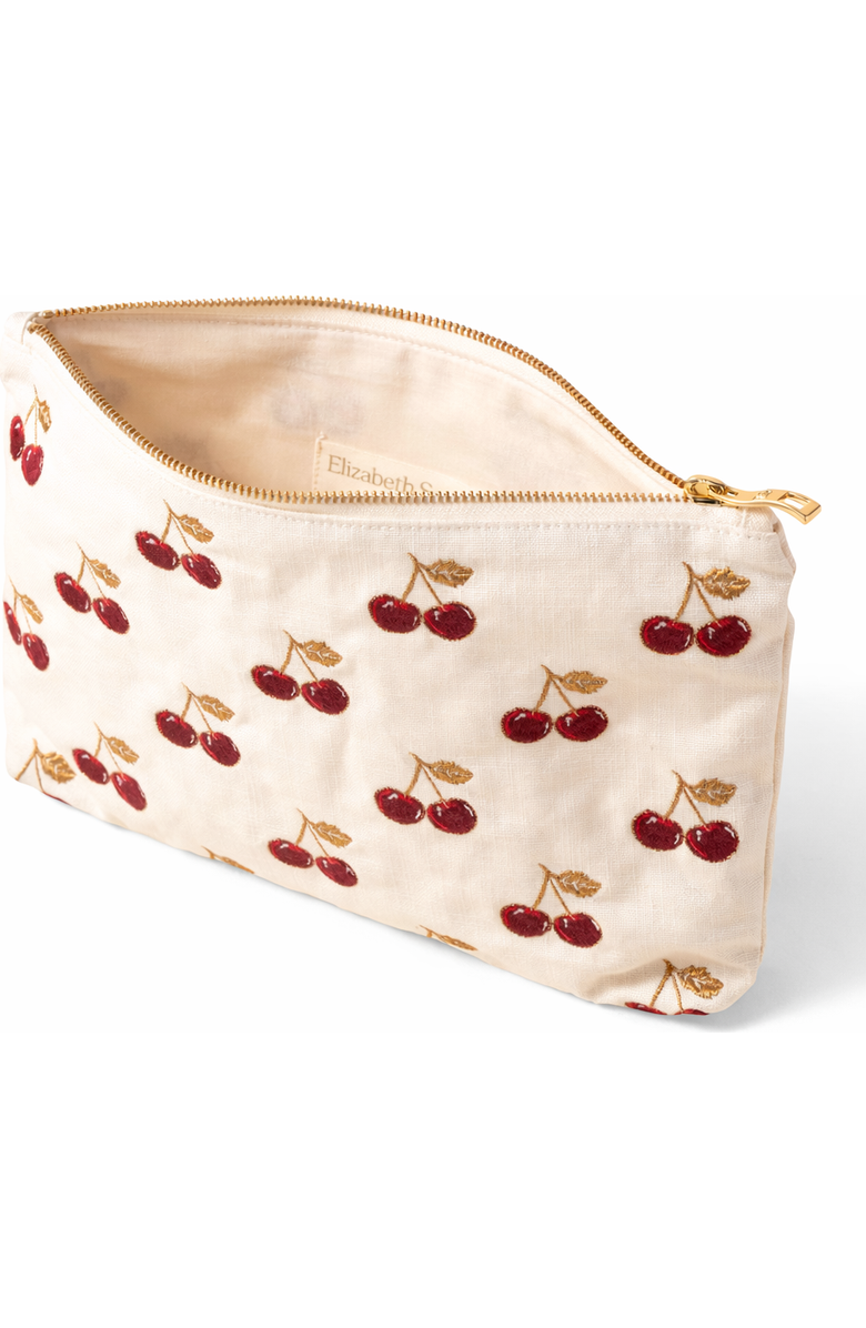 Elizabeth Scarlett Cherries Velvet Everyday Pouch, Alternate, color, Cream