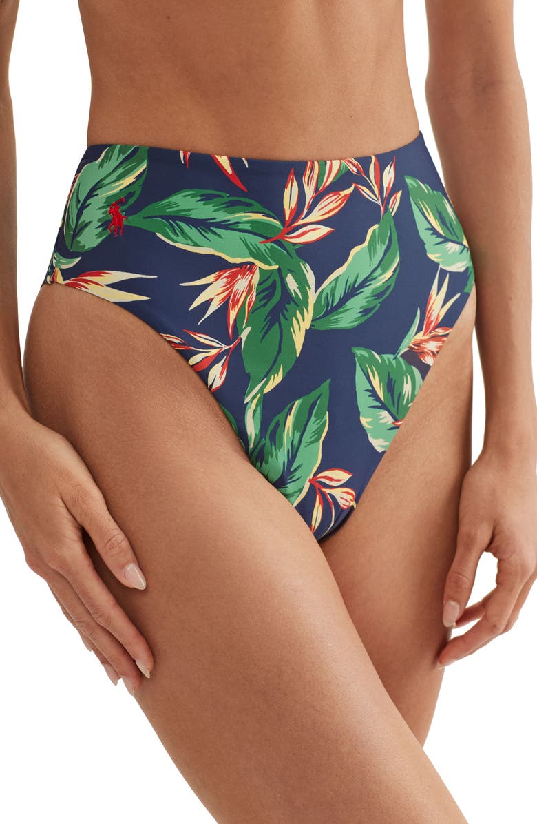 Polo Ralph Lauren High Waist Bikini Bottoms, Alternate, color, Blue Multi