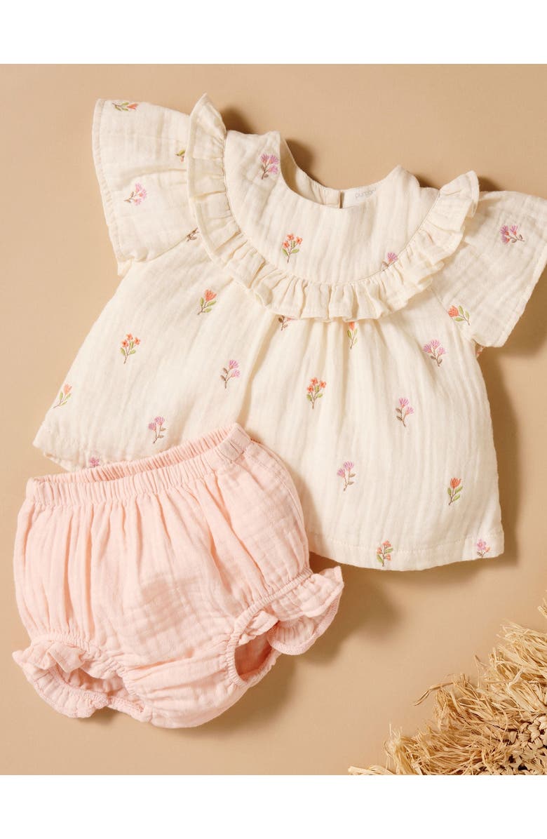 Purebaby Embroidered Ruffle Top & Bloomer Set, Alternate, color, Cloud Sprig Broderie