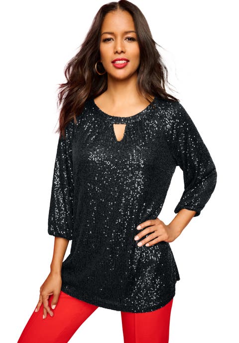 Flared Sleeve Keyhole Lace Tunic