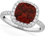 ALLUREZ Cushion Cut Halo Garnet & Diamond Engagement Ring 14k White Gold