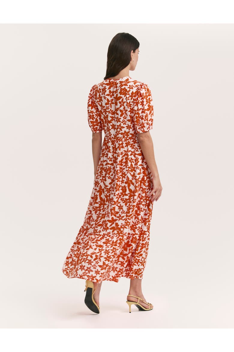 Sabine Floral Tiered Midi Dress, Alternate, color, Orange Flowers