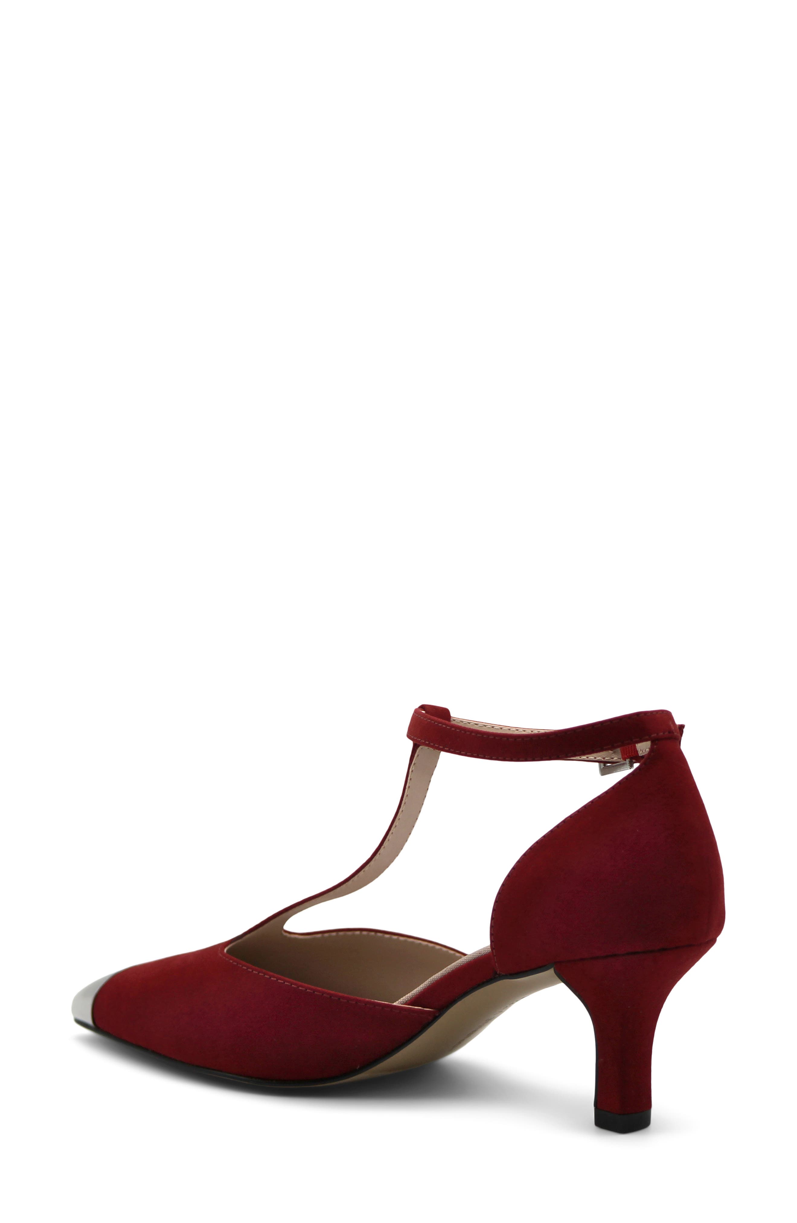 Pristine T-Strap Pointed Toe Pump, Alternate, color, RED