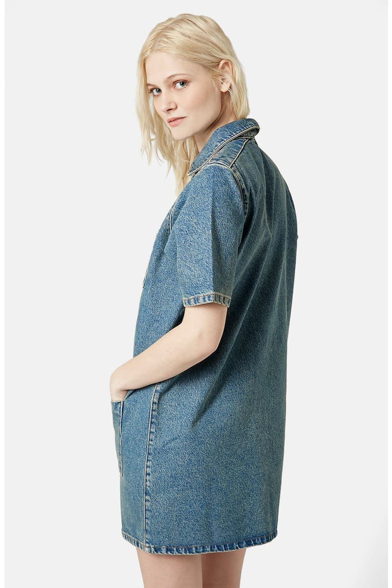 'Angel' Button Front Denim Dress, Alternate, color, MID DENIM