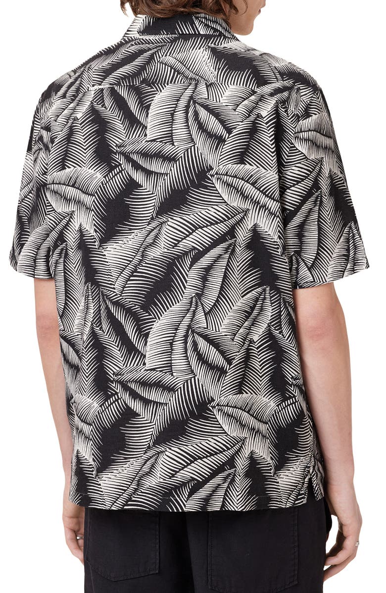 AllSaints Marseille Short Sleeve Linen & Cotton Button-Up Camp Shirt, Alternate, color, Pebblestone Grey