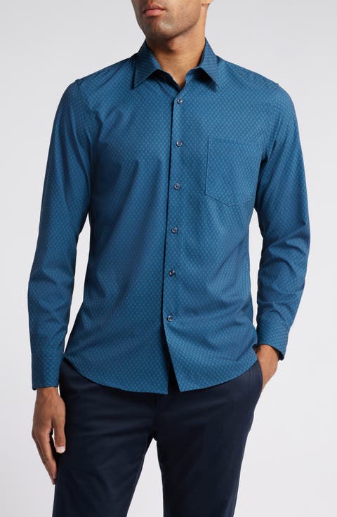 Trim Fit Stretch Performance Print Button-Up Shirt