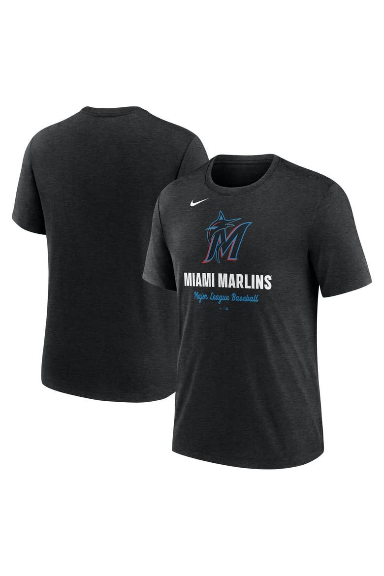 Men's Nike Heather Black Miami Marlins Logo Tri-Blend T-Shirt, Main, color, Heather Black