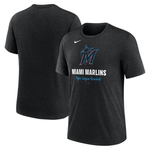 Nike Heather Black Miami Marlins Logo Tri-blend T-shirt