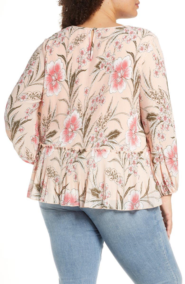 Single Thread Pleated V-Neck Floral Blouse, Alternate, color,
