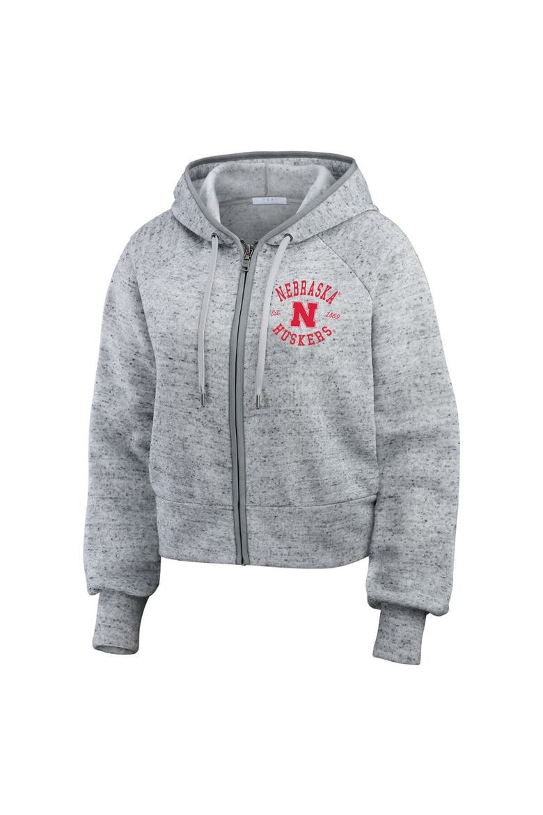Women's WEAR by Erin Andrews Heather Gray Nebraska Huskers Wear Speckle Double-Hit Raglan Full-Zip Hoodie, Alternate, color, Heather Gray