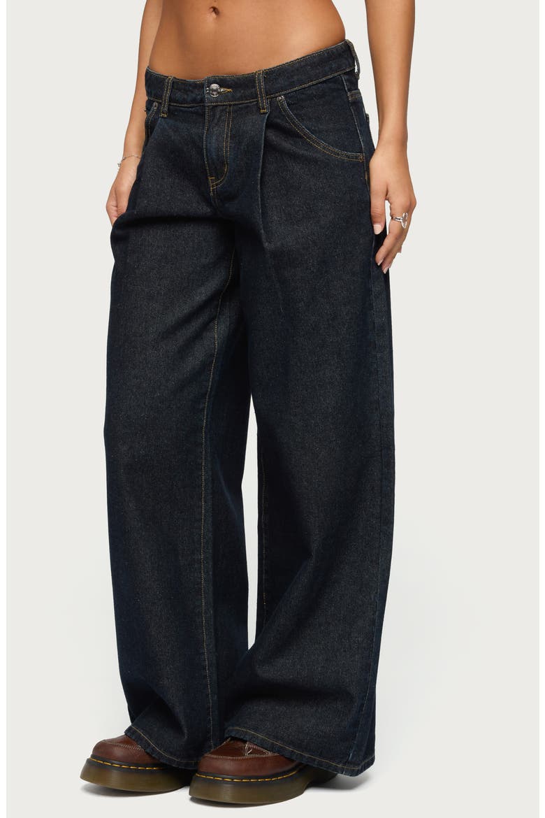 Pleated Low Rise Wide Leg Jeans, Alternate, color, DARK-BLUE-WASHED