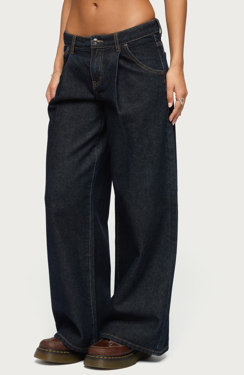 EDIKTED Pleated Low Rise Wide Leg Jeans, Alternate, color, 
