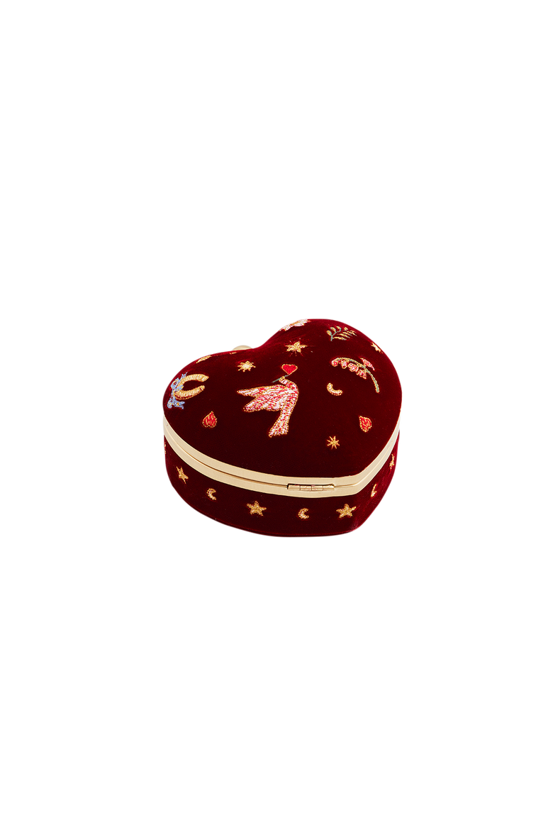 Heart Velvet Embroidered Jewellery Box, Main, color, Dark Red