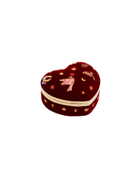 Heart Velvet Embroidered Jewellery Box