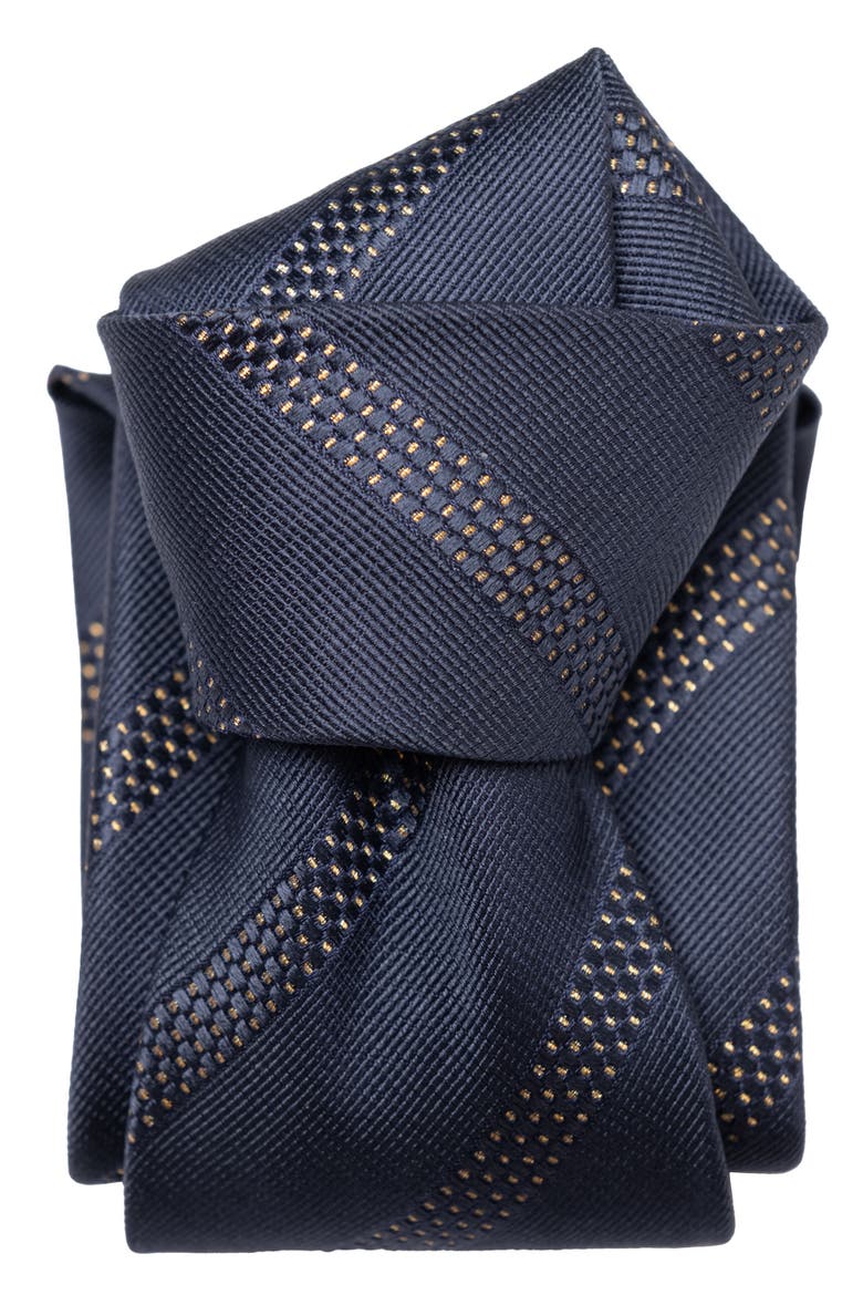 Milano - Silk Jacquard Tie for Men, Alternate, color, Navy and Gold