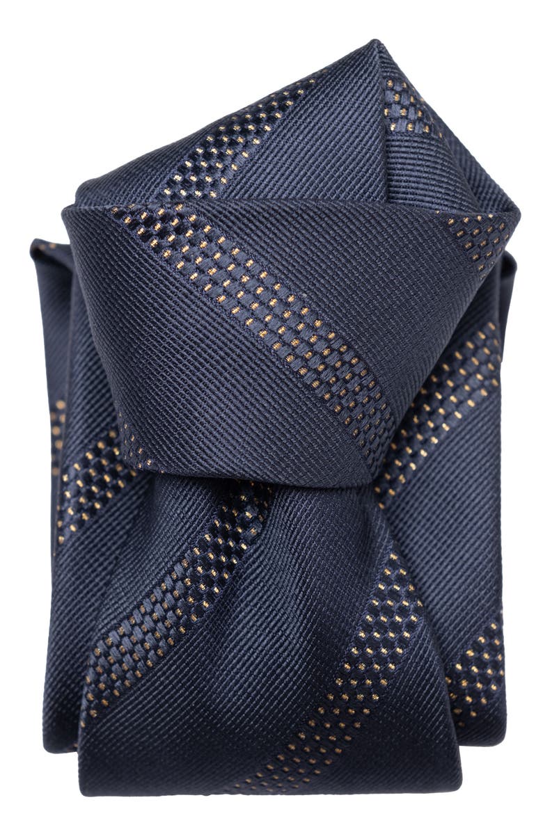 Elizabetta Milano - Silk Jacquard Tie for Men, Alternate, color, Navy And Gold