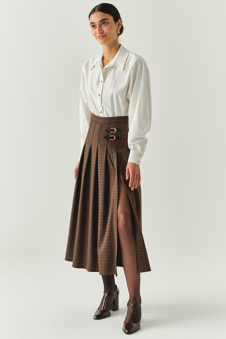 Zayla Checked Midi Skirt, Main, color, Brown