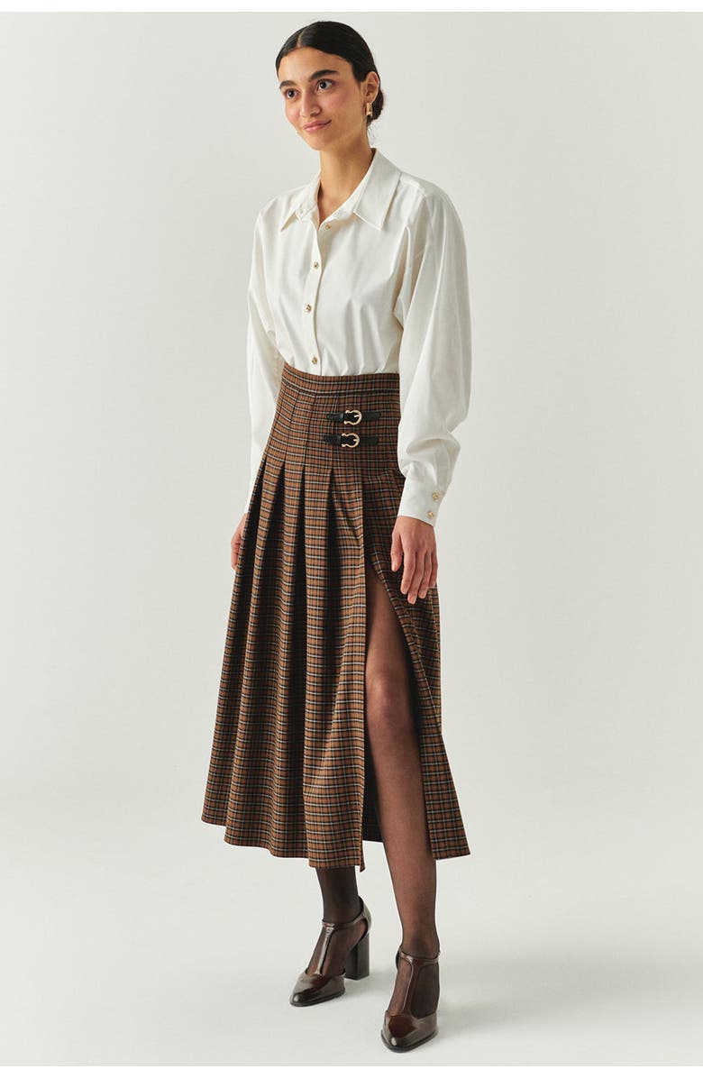 Exquise Zayla Checked Midi Skirt, Main, color, Brown