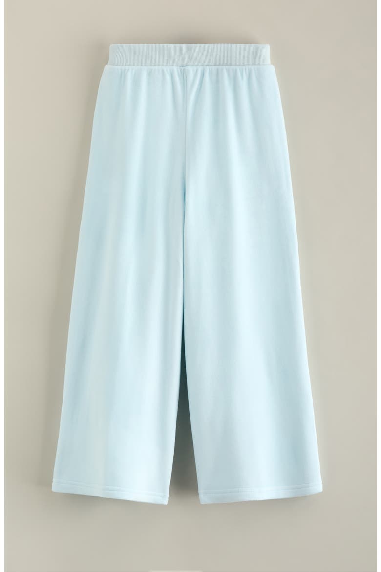 Kids' Ruffle Pocket Velour Pull On Pants, Alternate, color, BLUE SPRAY BOW EMBROIDERY