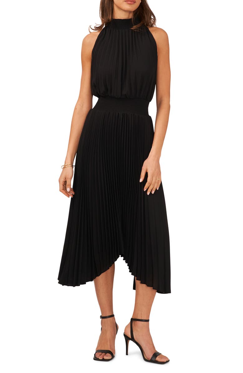 Halogen<sup>®</sup> Pleated Sharkbite Hem Midi Dress, Main, color,