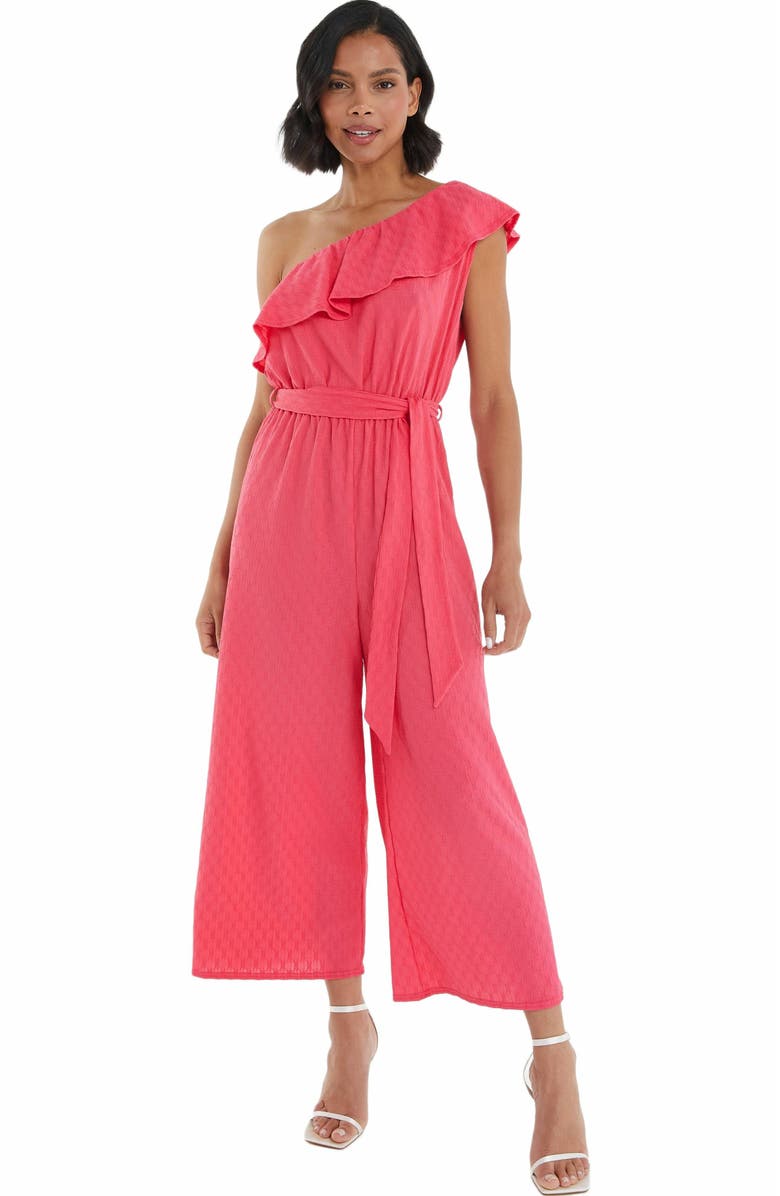 QUIZ Textured One Shoulder Culotte Jumpsuit, Main, color, Pink