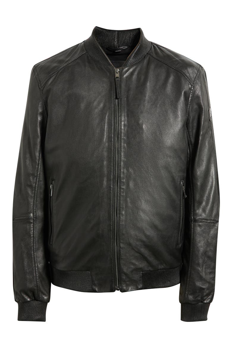 Glashy Leather Bomber Jacket, Alternate, color, BLACK