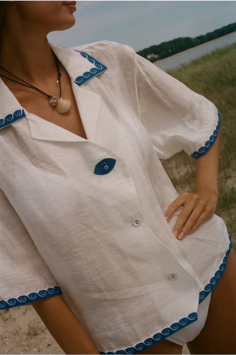 'Evil Eye' Relaxed Crop Cabana Top, Alternate, color, White