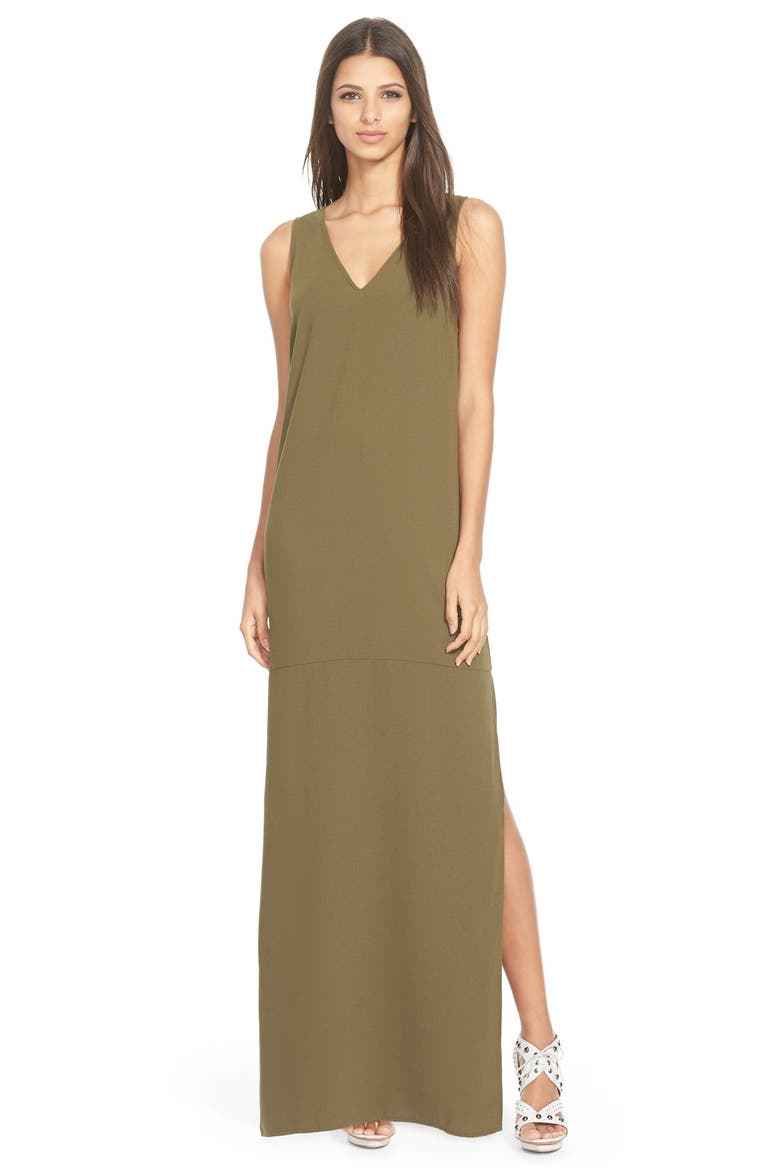 V-Neck Maxi Dress, Main, color, OLIVE DARK