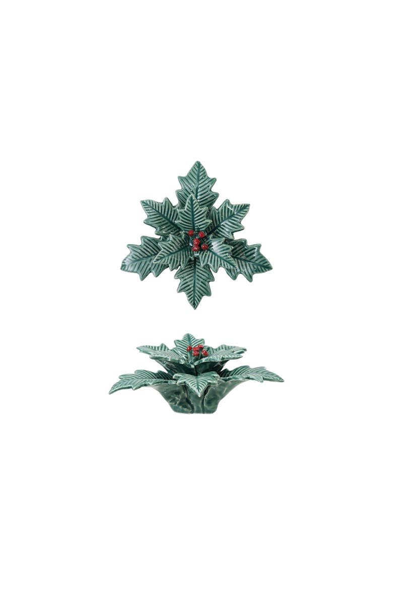Reactive Glaze Dolomite Holly Leaves & Berries Figurine, Main, color, Red and Green