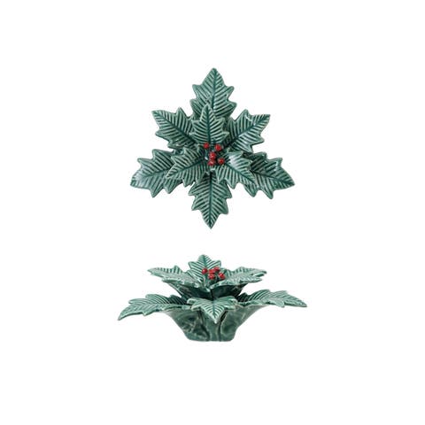 Reactive Glaze Dolomite Holly Leaves & Berries Figurine