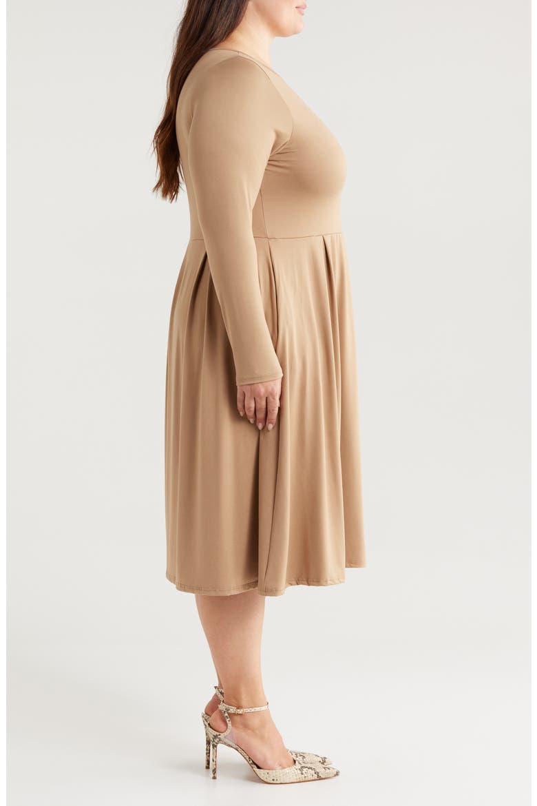 Fit & Flare Long Sleeve Jersey Midi Dress, Alternate, color, WHEAT