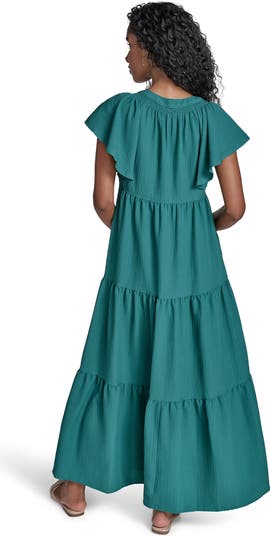 Calvin Klein Flutter Sleeve Tiered A-Line Maxi Dress Nordstromrack