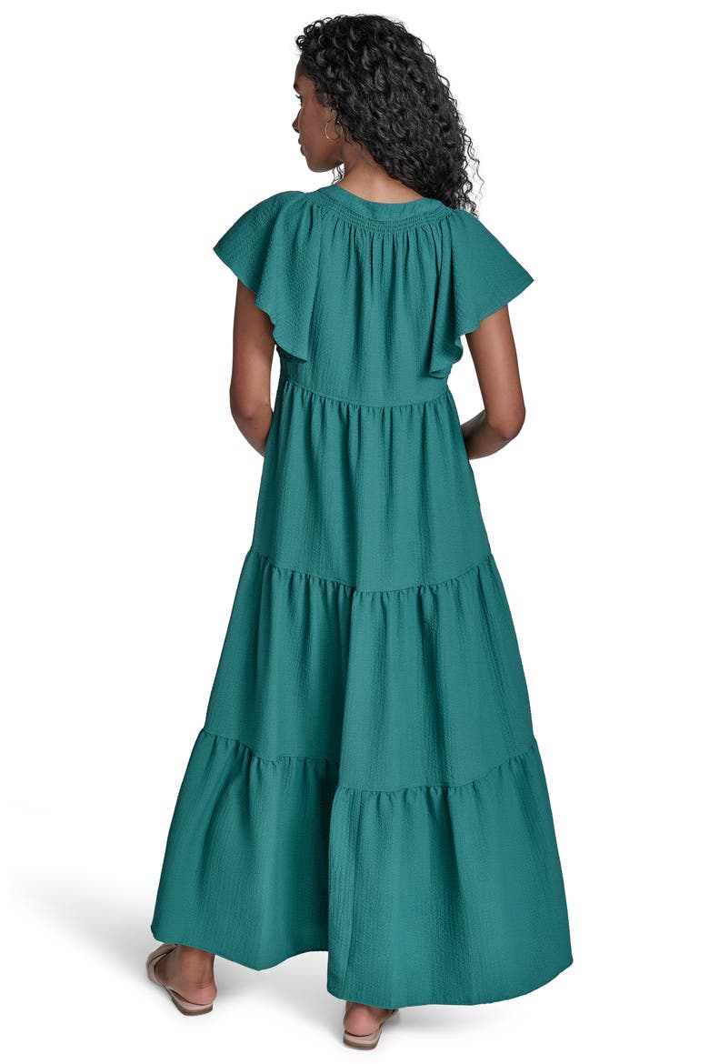 aqua flutter sleeve tiered maxi dress Sage Aqua Lace Flutter Sleeve Tiered Maternity Maxi Dress