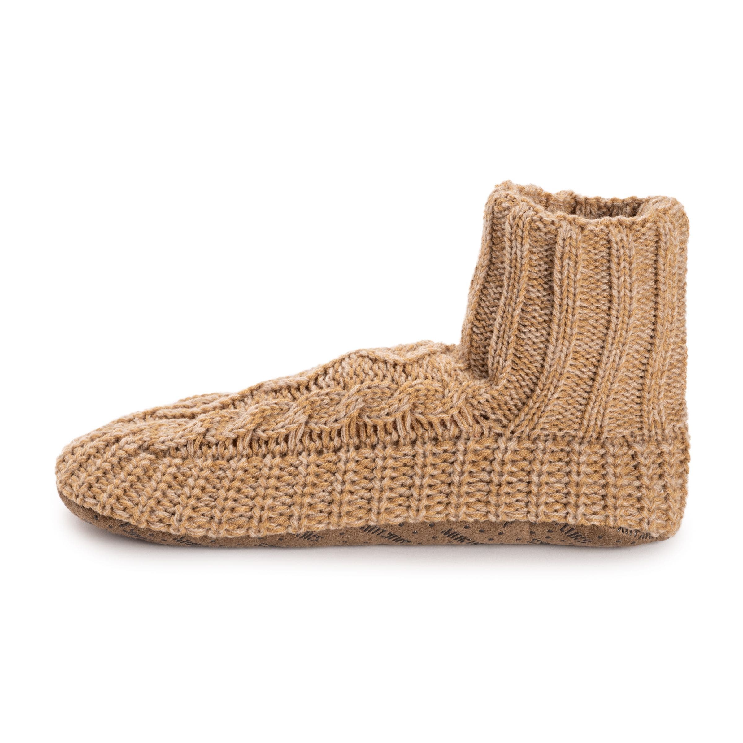 MUK LUKS Acrylic Cabled Bootie Slippers, Alternate, color, Tan