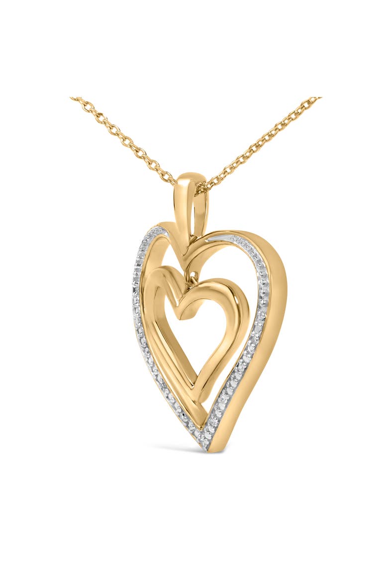 Gold Vermeil Double Heart Diamond Accent Pendant Necklace, Alternate, color, Silver