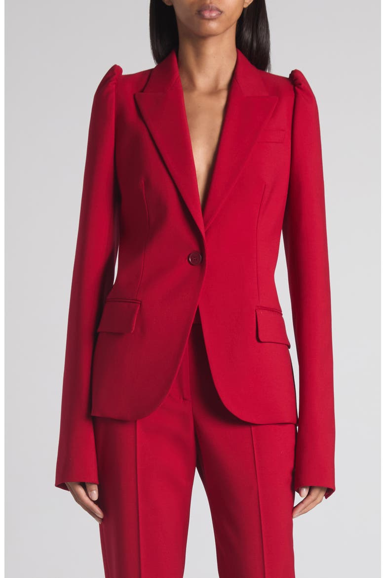 One-Button Wool Grain de Poudre Jacket, Main, color, CRIMSON