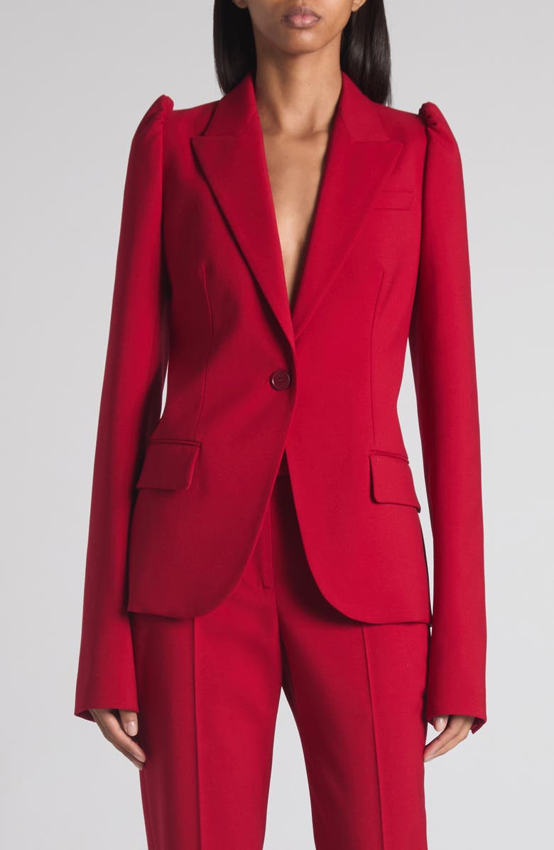 McQueen One-Button Wool Grain de Poudre Jacket, Main, color, Crimson