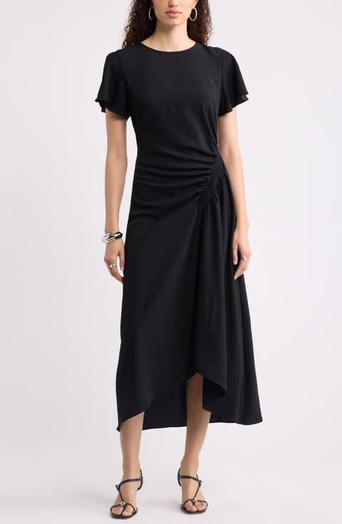 Split Sleeve Side Smocked Midi Dress