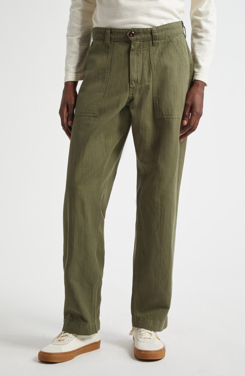 Drake's Herringbone Stripe Cotton Fatigue Pants, Main, color, 400 Olive